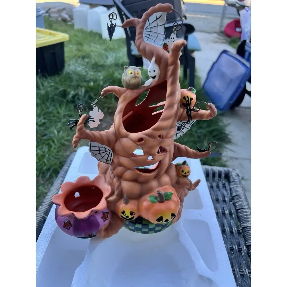 PartyLite Haunted Tealight Tree Ceramic Halloween Candle Holder #P9065 NOS
